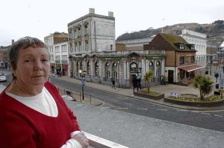 Jean Cooper looks down on the site of the proposed screen from her Market Square flat