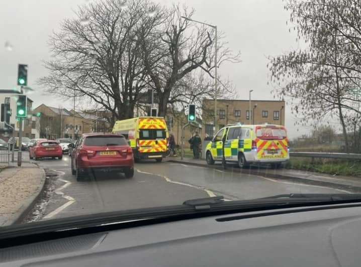 Paramedics at the scene of the crash in Newtown Road, near Ashford Designer Outlet. Picture: Daren Payne