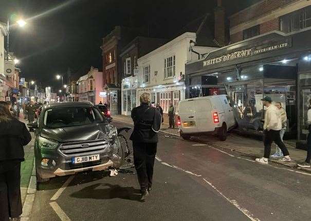 The van reportedly hit a parked Ford before it crashed into Whites of Kent in Whitstable High Street. Picture: James Downer