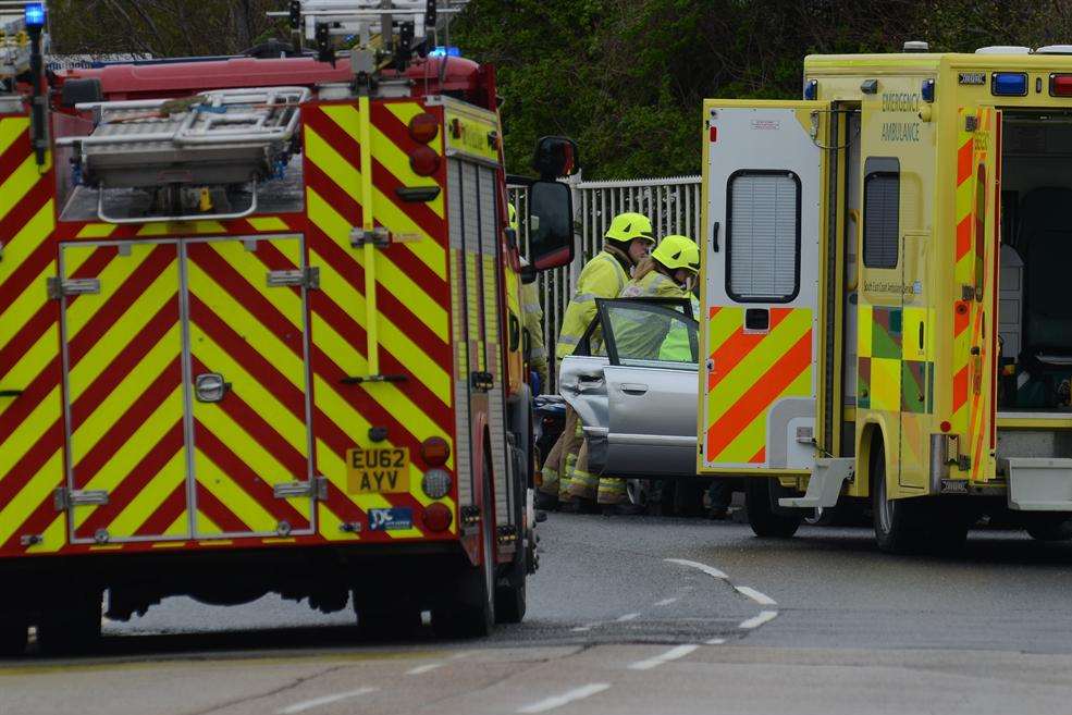 The scene in Castle Road as emergency services deal with the accident on Monday afternoon.