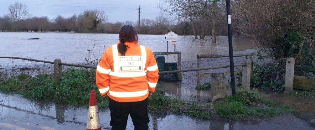 A South East 4x4 Response member surveys the scene during the Yalding flood of 2013