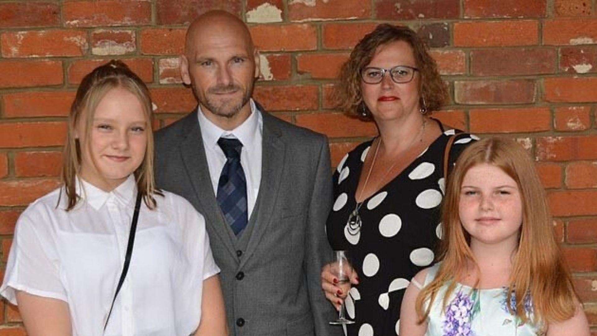 Carl and his family. Pictured (From left) is Carl's daughter Ruby, his wife Tracey and his stepdaughter Isabel. Picture: PA Real Life/Collect