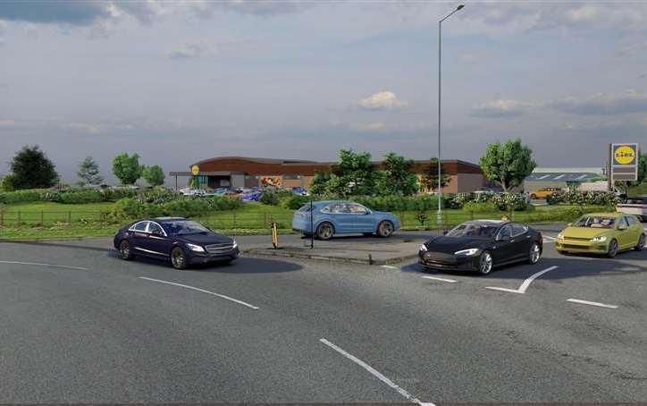 An artist's impression of how the new Lidl could look at Cowstead Corner, Queenborough. Picture: One Design