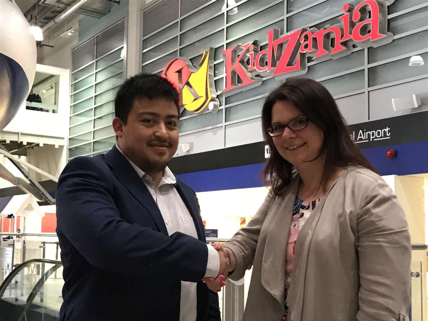 Jack du Pille, group sales manager of KidZania, meets Bec Smith, deputy CEO of the KM Charity Team. (1576746)