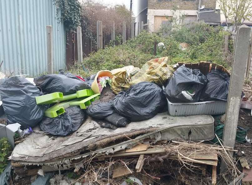 Rubbish dumped in an alleyway which runs behind Second Avenue and First Avenue in Rushenden.