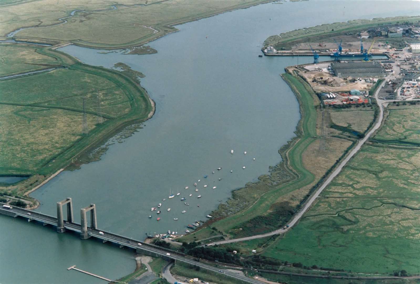 Kingsferry Bridge and Ridham Docks photographed in September 1995