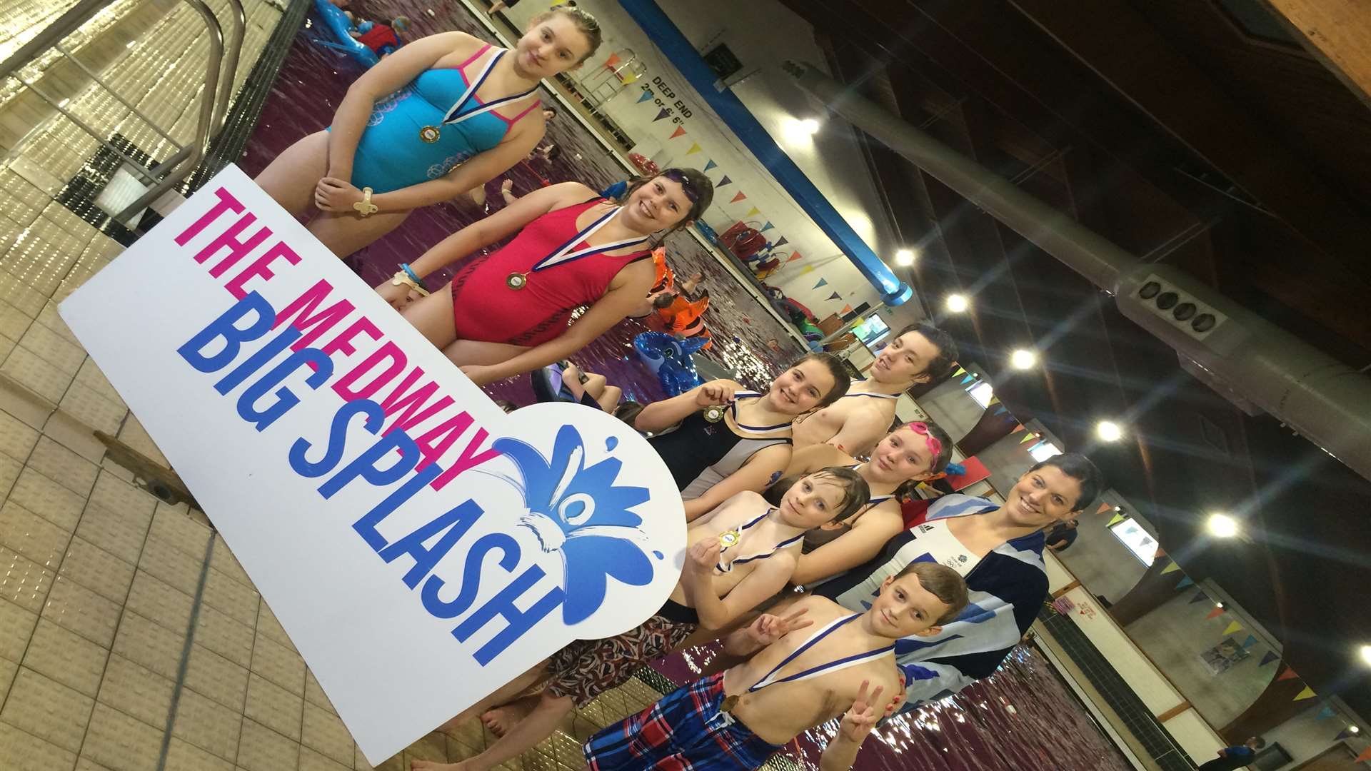 Olympian Kate Haywood with swimmers at Strood Leisure Centre.