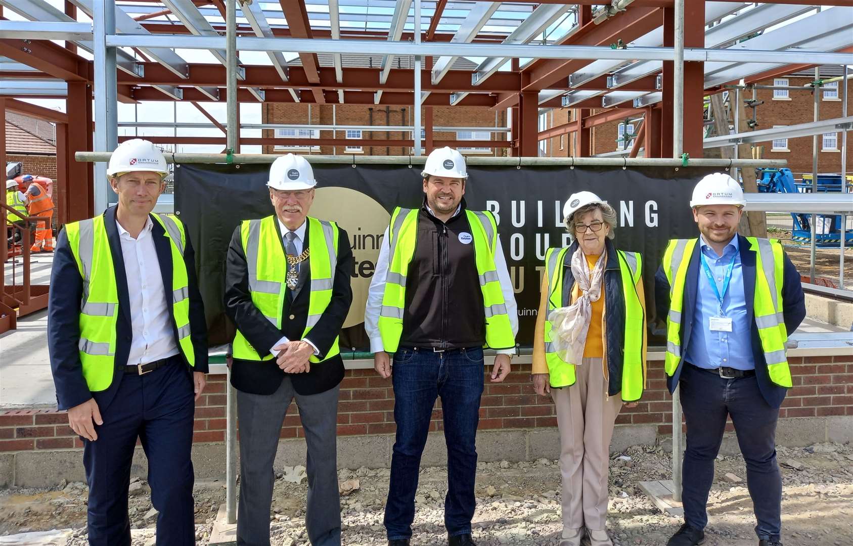 The Lord Mayor of Canterbury, Cllr Pat Todd (second from left) with Mark Quinn (centre) and Cllr Georgina Glover (second from right) on a visit to the site. Picture: Quinn Estates