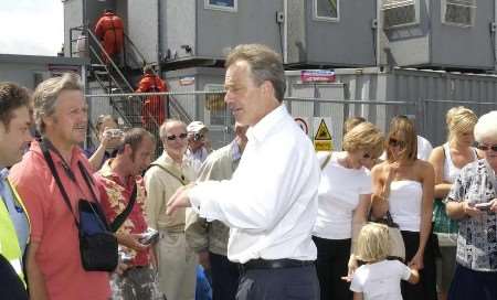 Tony Blair chatting to people on the south quay at Whitstable. Picture: CHRIS DAVEY