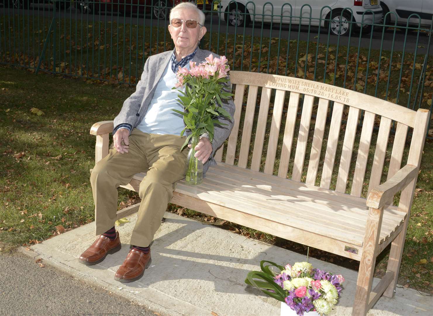 Peter Lake on his wife's memorial bench