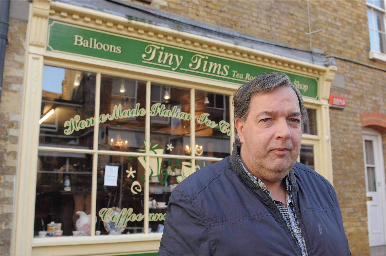 Terry Morgan outside Tiny Tim's Tea Room in 2014