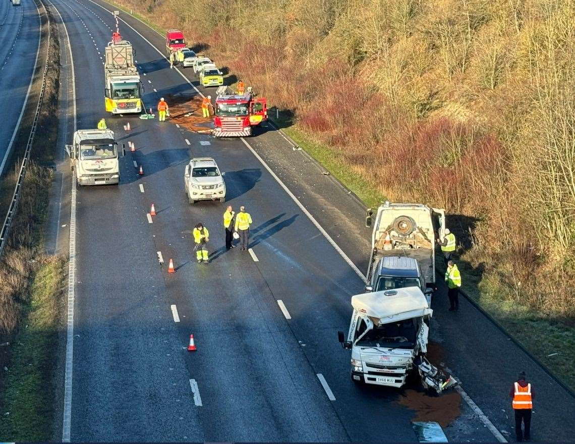 The scene of the crash on the M20. Picture: UKNIP