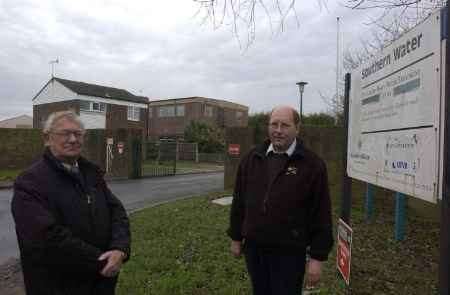 Cllrs Ron Pepper and Fred Whitemore outside the Sturry Road Sewage Works