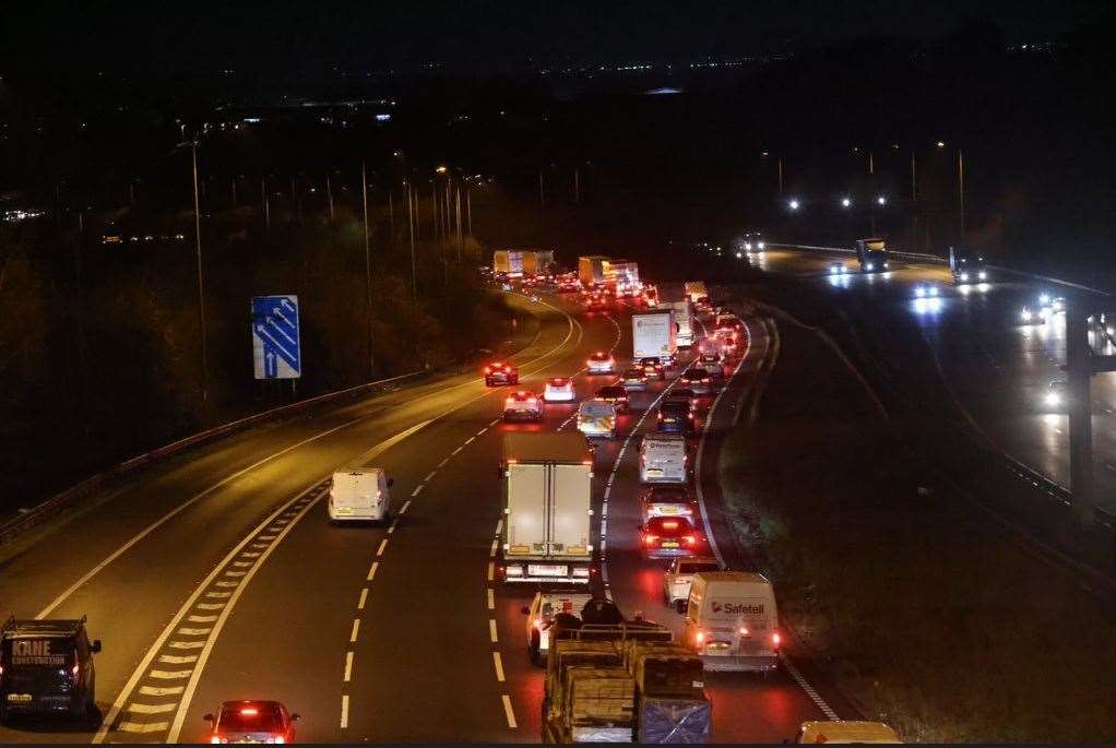 Delays on the M2 after this morning's crash.Pic: UKNIP