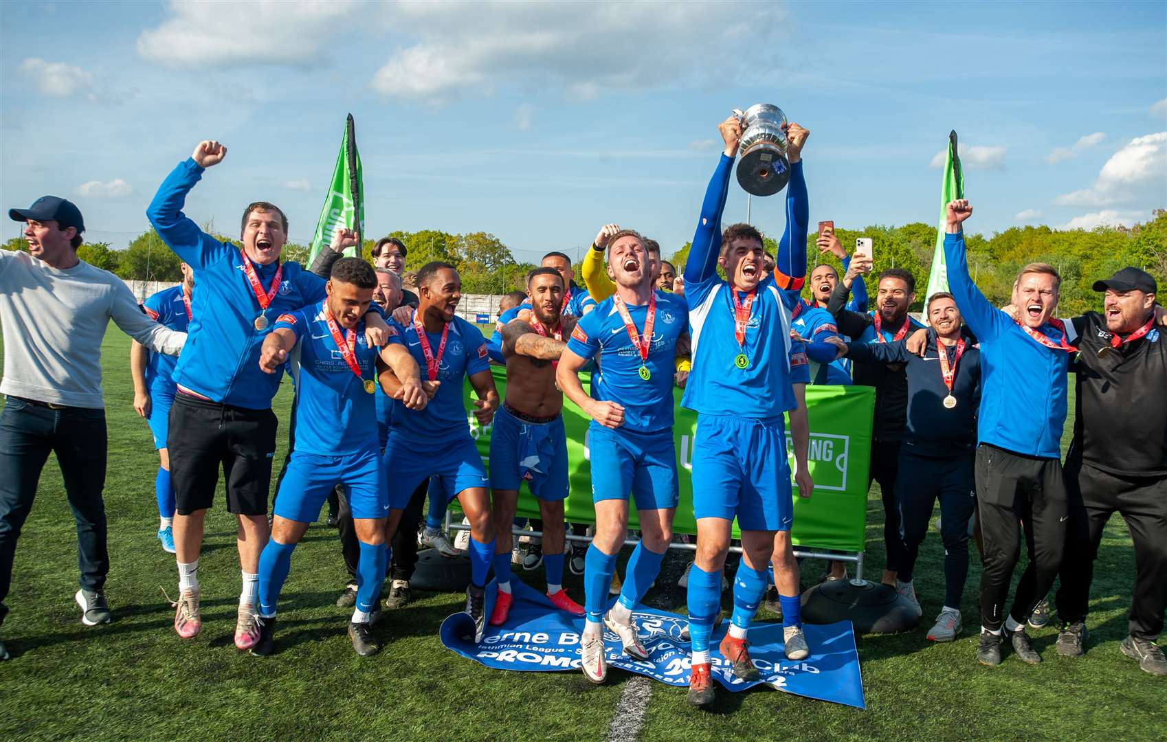Stuart Fitchie, far left, amid last season's play-off final celebrations. Picture: Ian Scammell