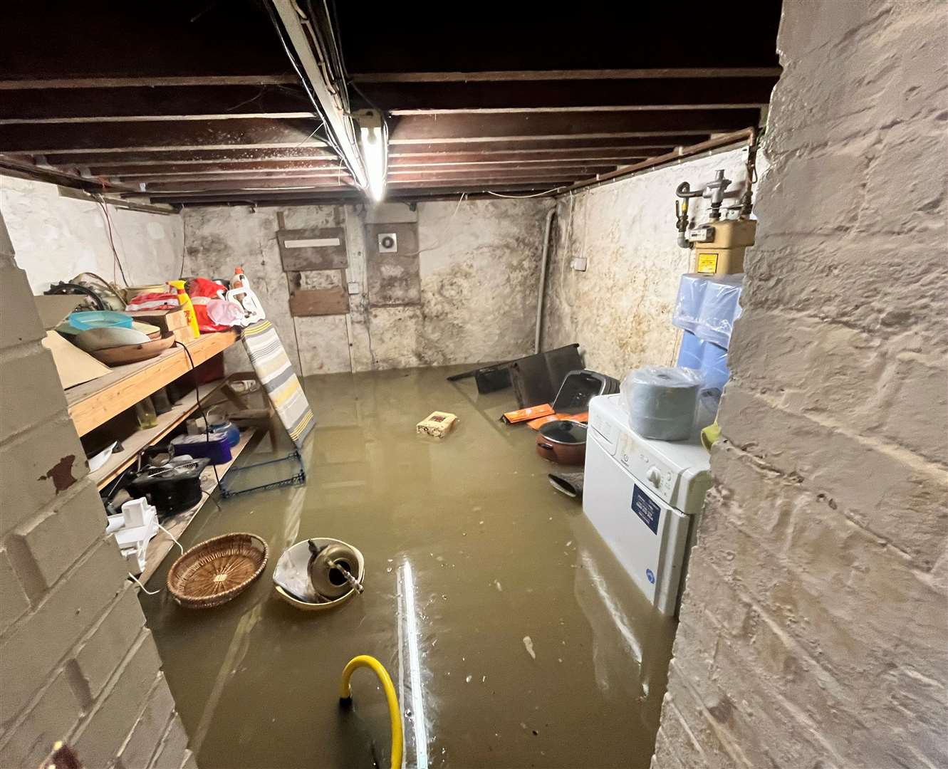 Kevin Pantrey's basement is flooded because of the water leak