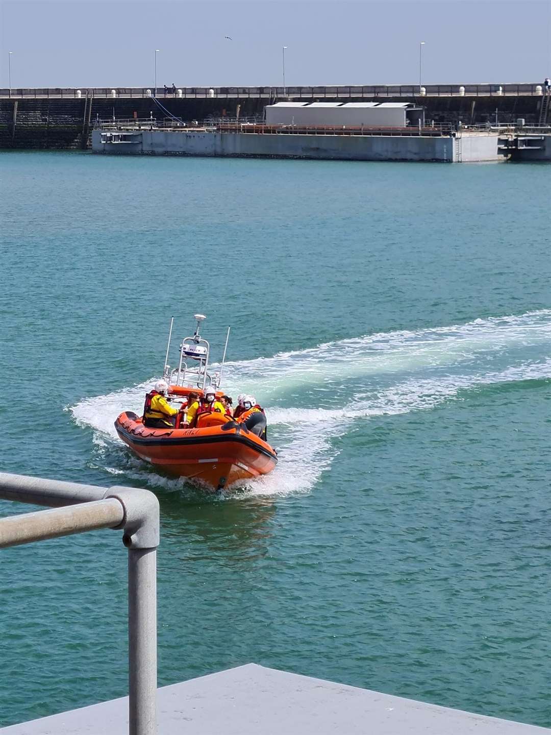 The Ramsgate inshore lifeboat returning the stranded family to the safety of the station. Picture: RNLI/Phil Mace