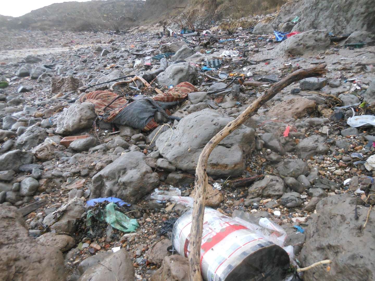 The Tesco tomato wrappers and other rubbish washed up in Eastchurch. Picture: Daniel Hogburn