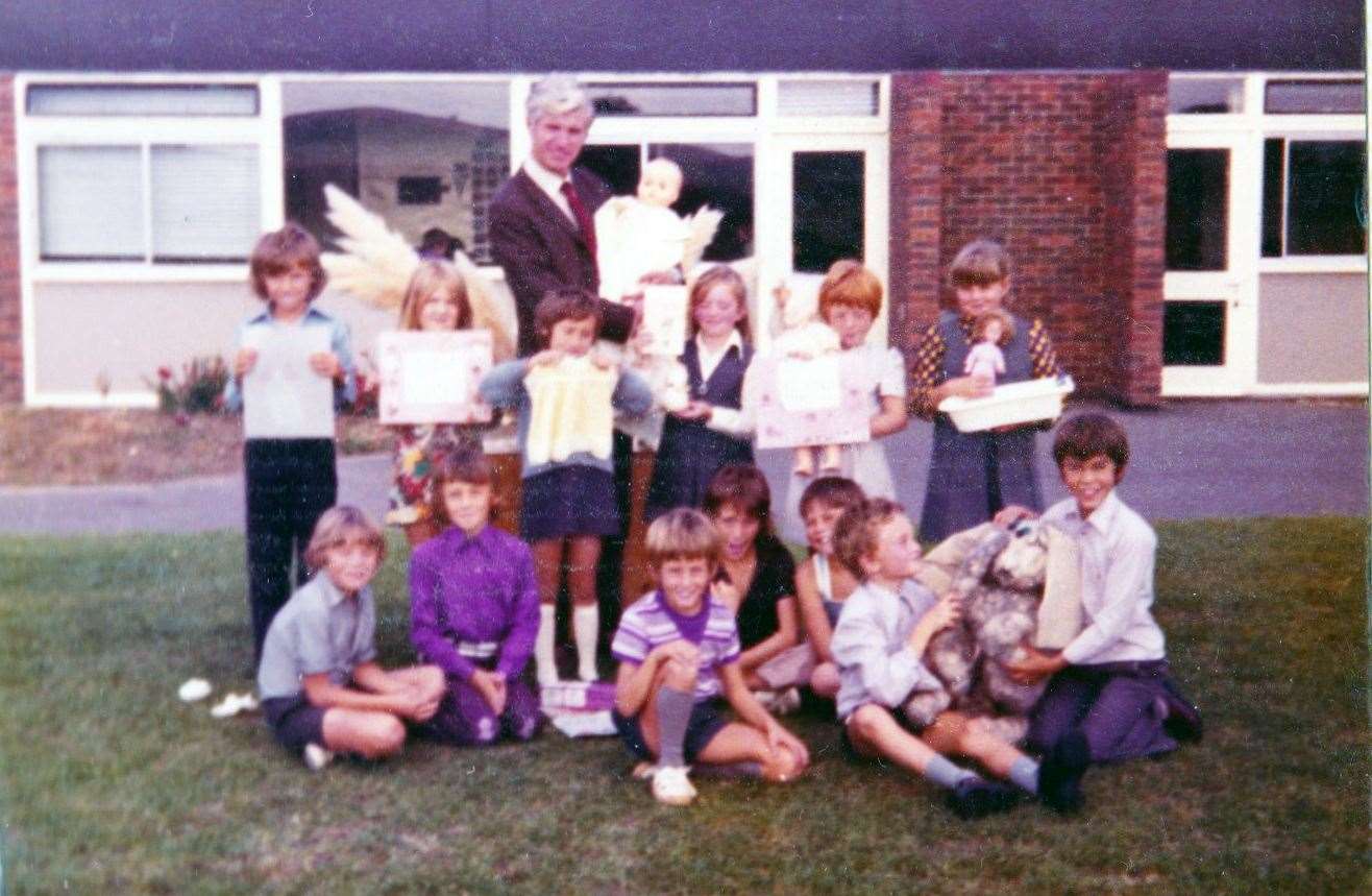 Cyril Bohringer with pupils at Briary Primary School in the 1970s