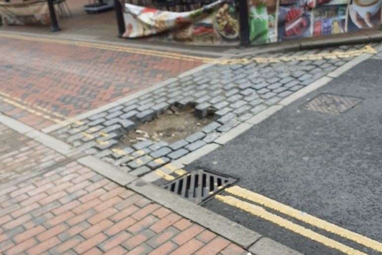 The huge pothole in Sittingbourne High Street. Picture: Ken Rowles