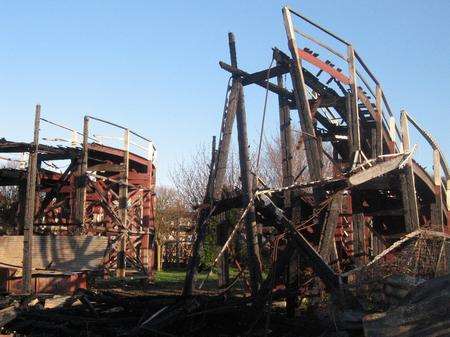 Part of the wrecked Scenic Railway the day after a fire in 2008.