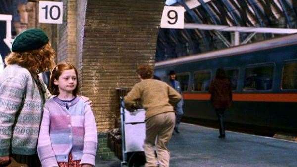 Fans can take photos of the replica Platform 9 ¾ from the Harry Potter films. Picture: Warner Bros