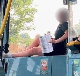 The woman was pictured onboard an Arriva service in Chatham yesterday. Picture: Angela Louise Fox
