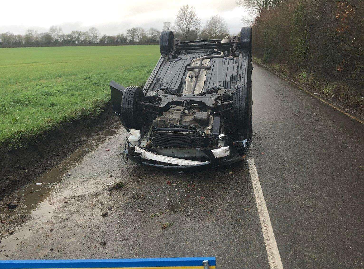 The overturned car in Edenbridge. Picture: Kent Police