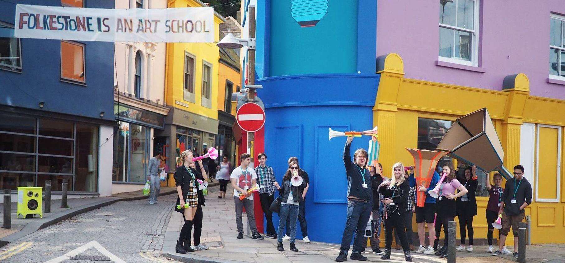 Students of EKC College at the Old High Street in Folkestone helping to promote the town as an art school (3441534)