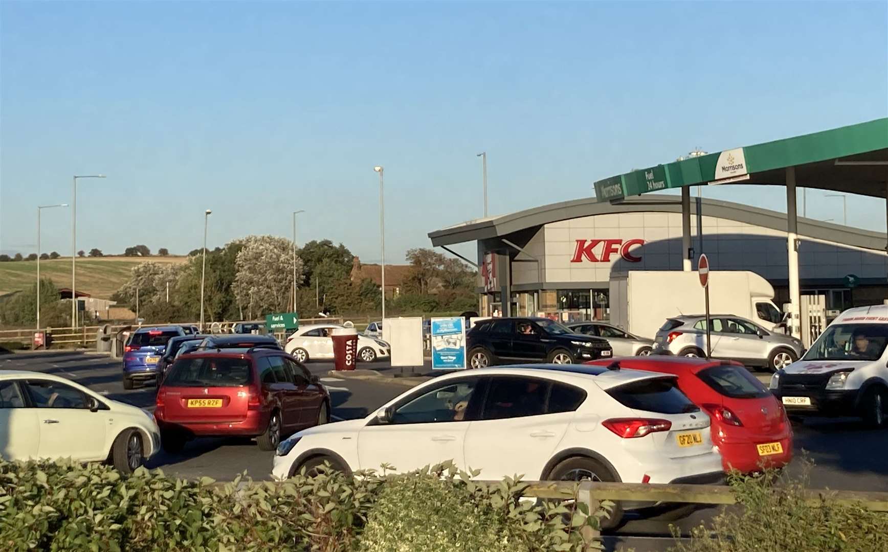 There are long queues for petrol at the Morrisons garage at Neats Court in Sheppey