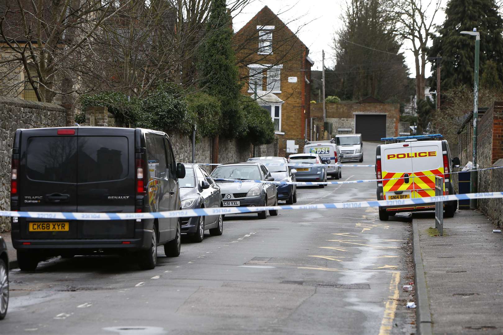 Murder investigation launched after man in 30s killed. Priory Road cordoned off. Chaucer House, Knightrider Street, Maidstone. ME15 6ND Picture: Andy Jones (7148113)