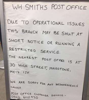 The notice board displayed in the Post Office on Week Street yesterday