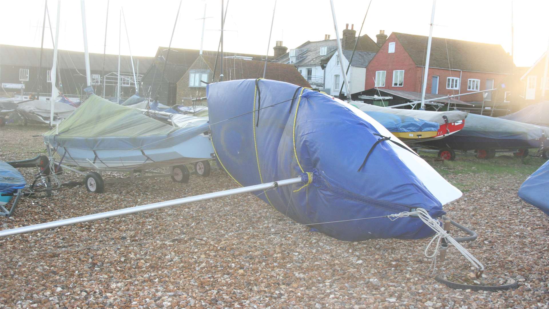 A boat blown over in the winds at Whitstable