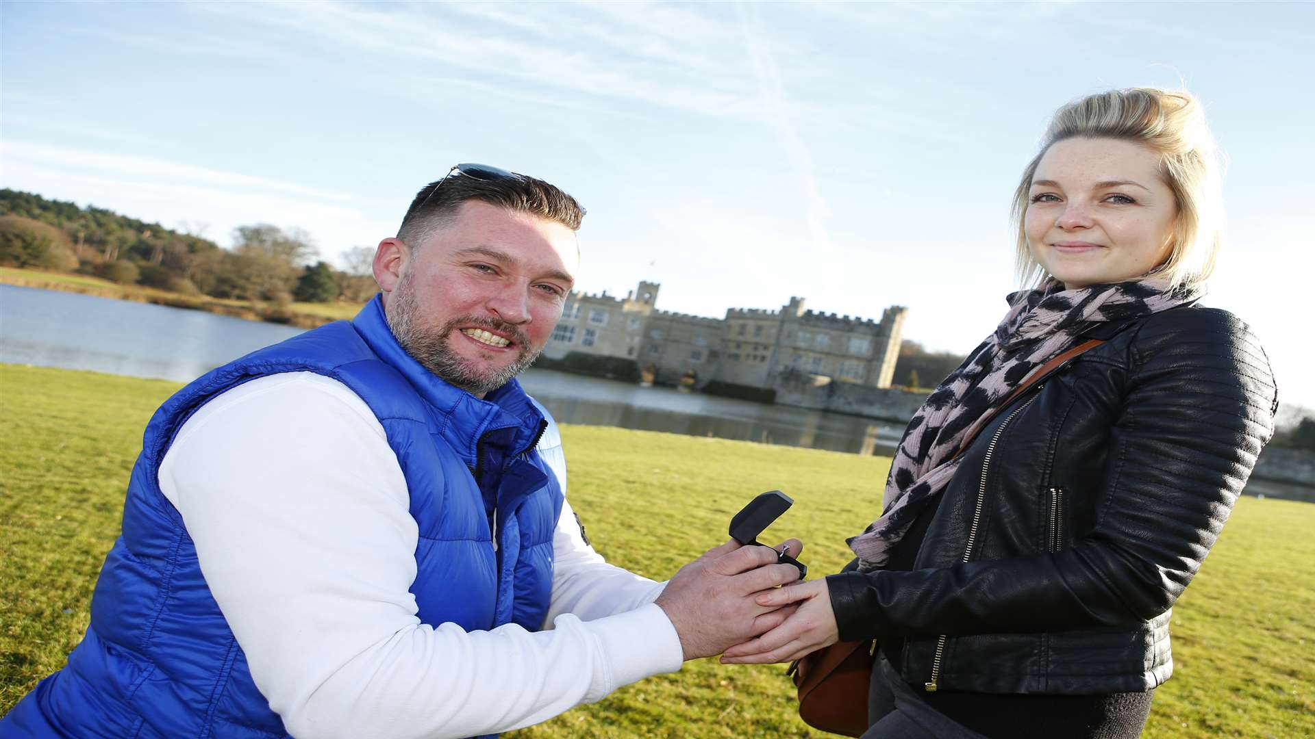 Laurence Elston proposed to girlfriend Sara Rae by arranging for a plane to fly over Leeds Castle. Picture: Andy Jones
