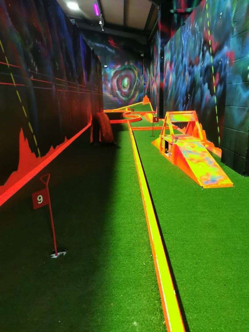 There are nine holes on the crazy golf course