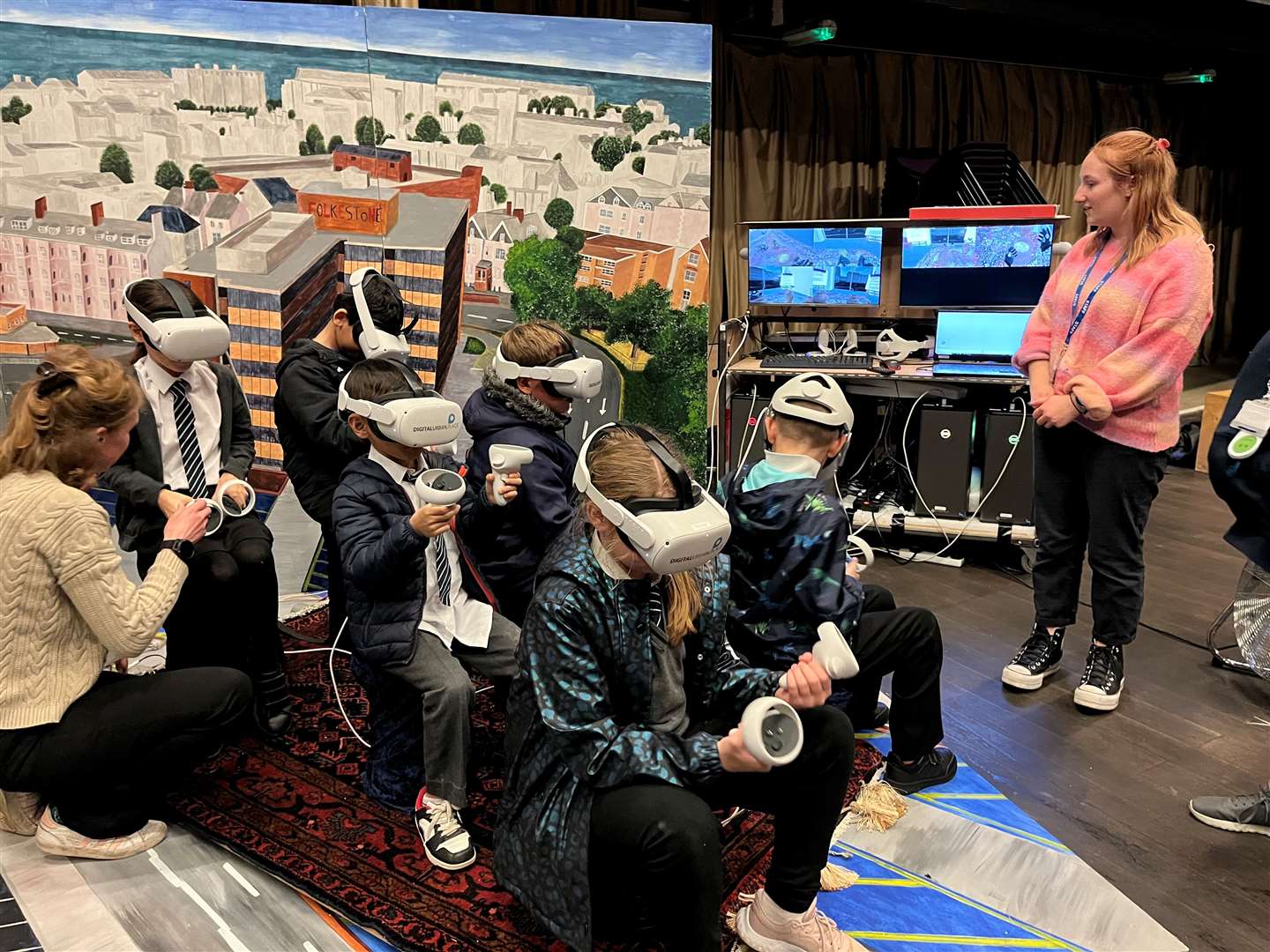 Youngsters from local schools were invited to experience the VR flight over the town. Picture: Folkestone & Hythe District Council