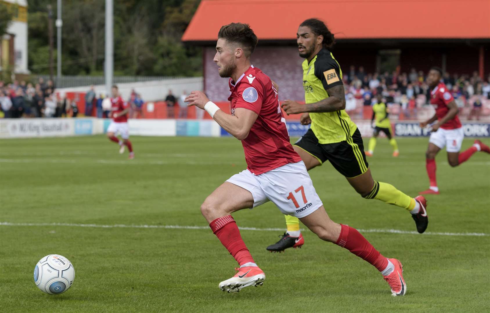 Sean Shields runs at the Aldershot defence Picture: Andy Payton
