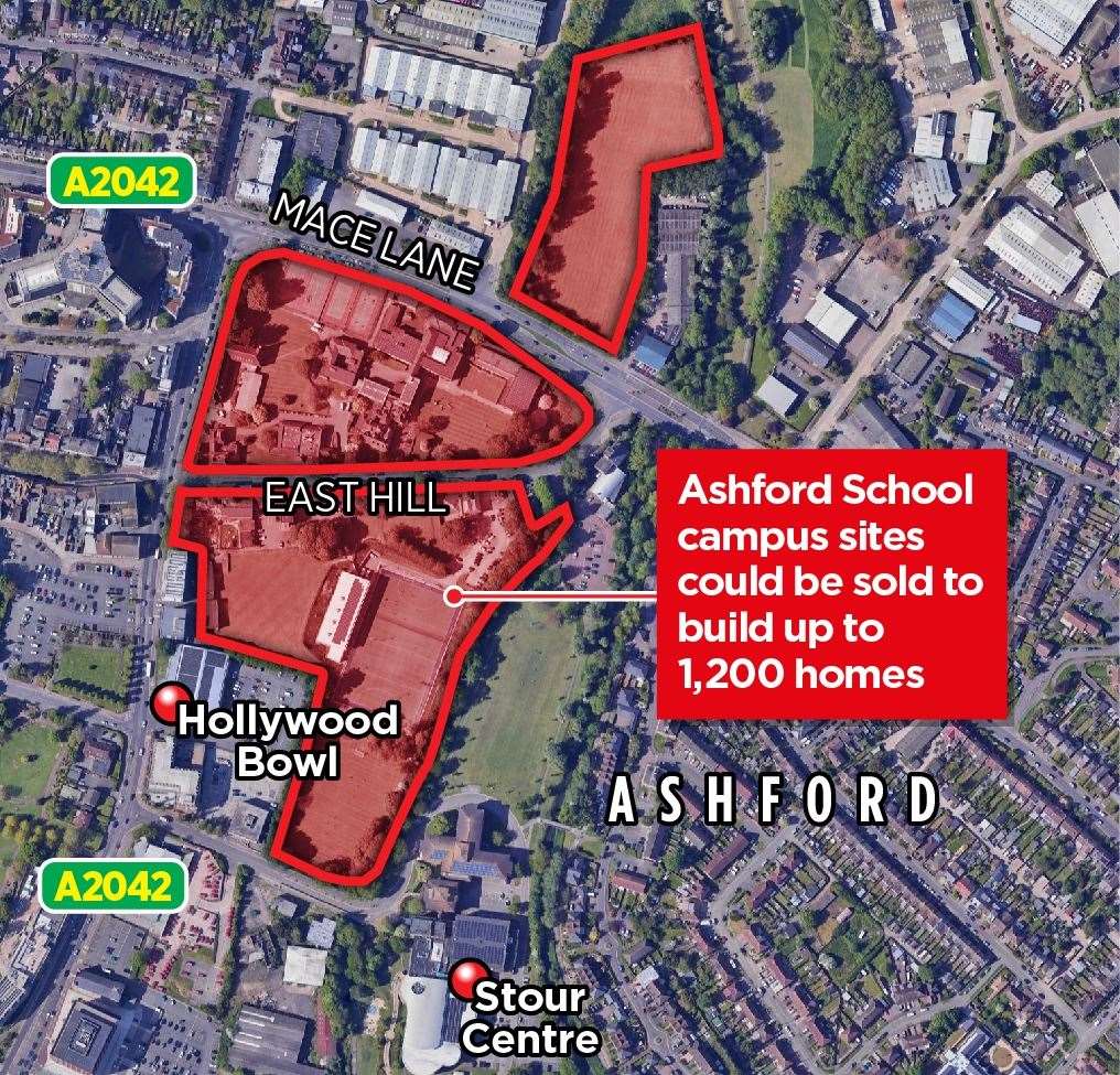 The Ashford School site has been included in Ashford Borough Council's "call for sites". Its submission includes the playing field on the other site of Mace Lane