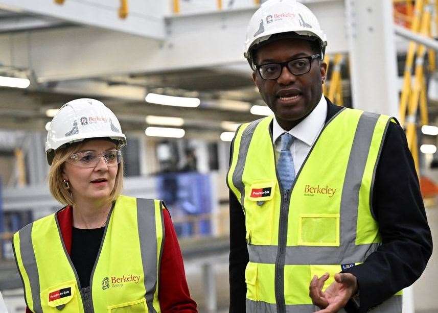 Prime Minister Liz Truss and Chancellor Kwasi Kwarteng visit Berkeley Modular, in Northfleet, Kent. Picture: REUTERS/Dylan Martinez/Pool