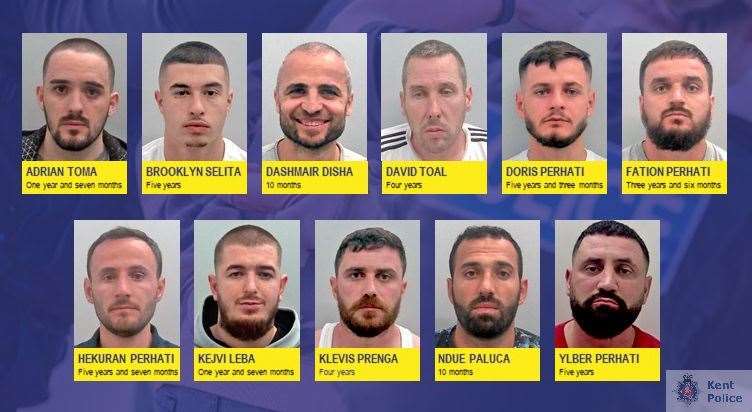 All 11 of the criminals sentenced in connection with the drugs supply. Picture: Kent Police