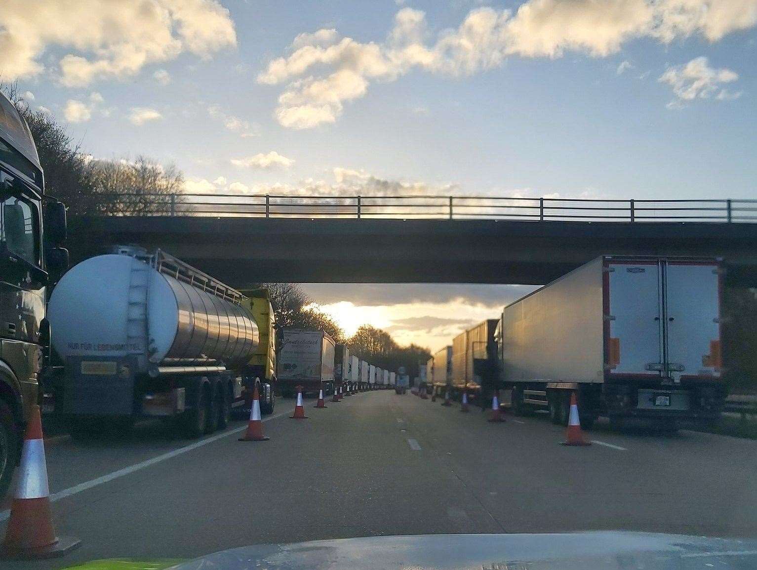 Lorries queuing for Operation Brock. Picture: Kent Police RPU (55839957)