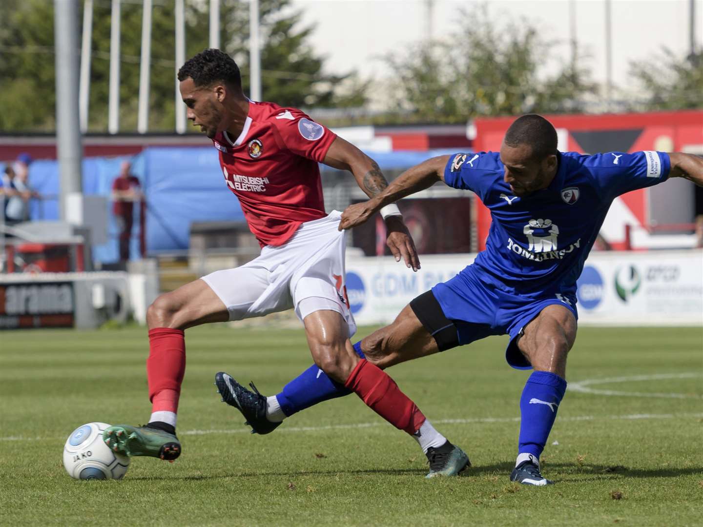 Corey Whitely turns away from Curtis Weston during Ebbsfleet's defeat to Chesterfield Picture: Andy Payton