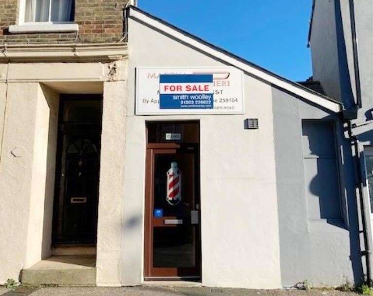 A former barber's in Dover Road, Folkestone, is going under the hammer by Clive Emson Auctions