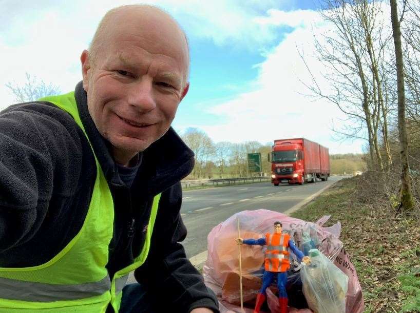 Cllr Mike Sole has cleaned litter from along the A2. Picture: Mike Sole