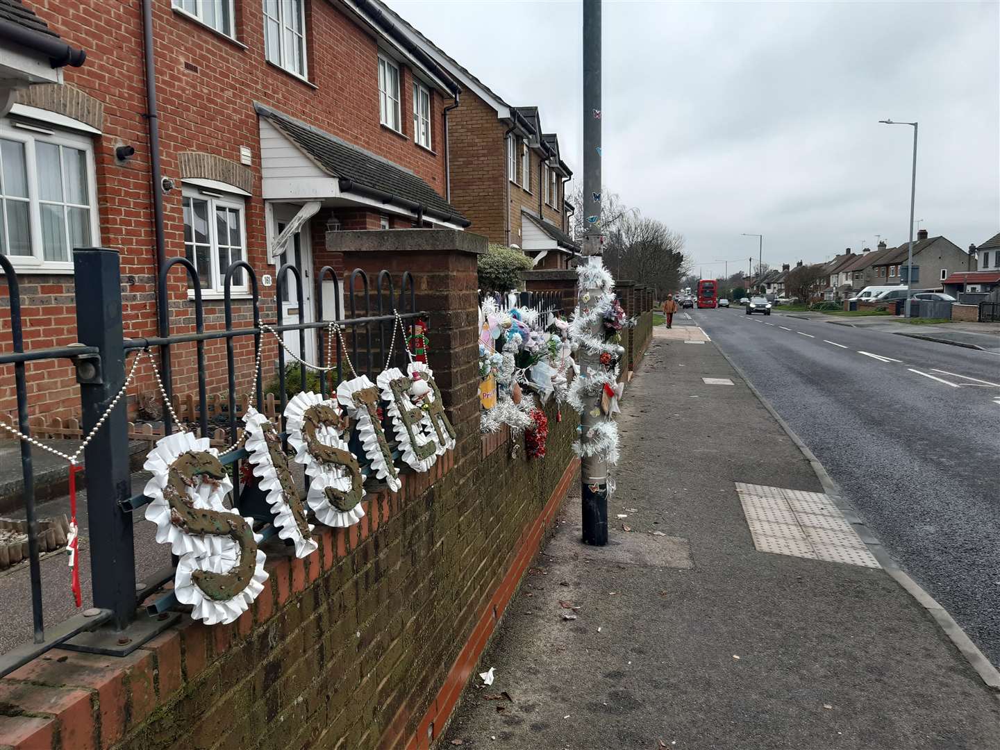 Tributes close to the scene where a ten-year-old girl was killed on Watling Street. Photo: Sean Delaney