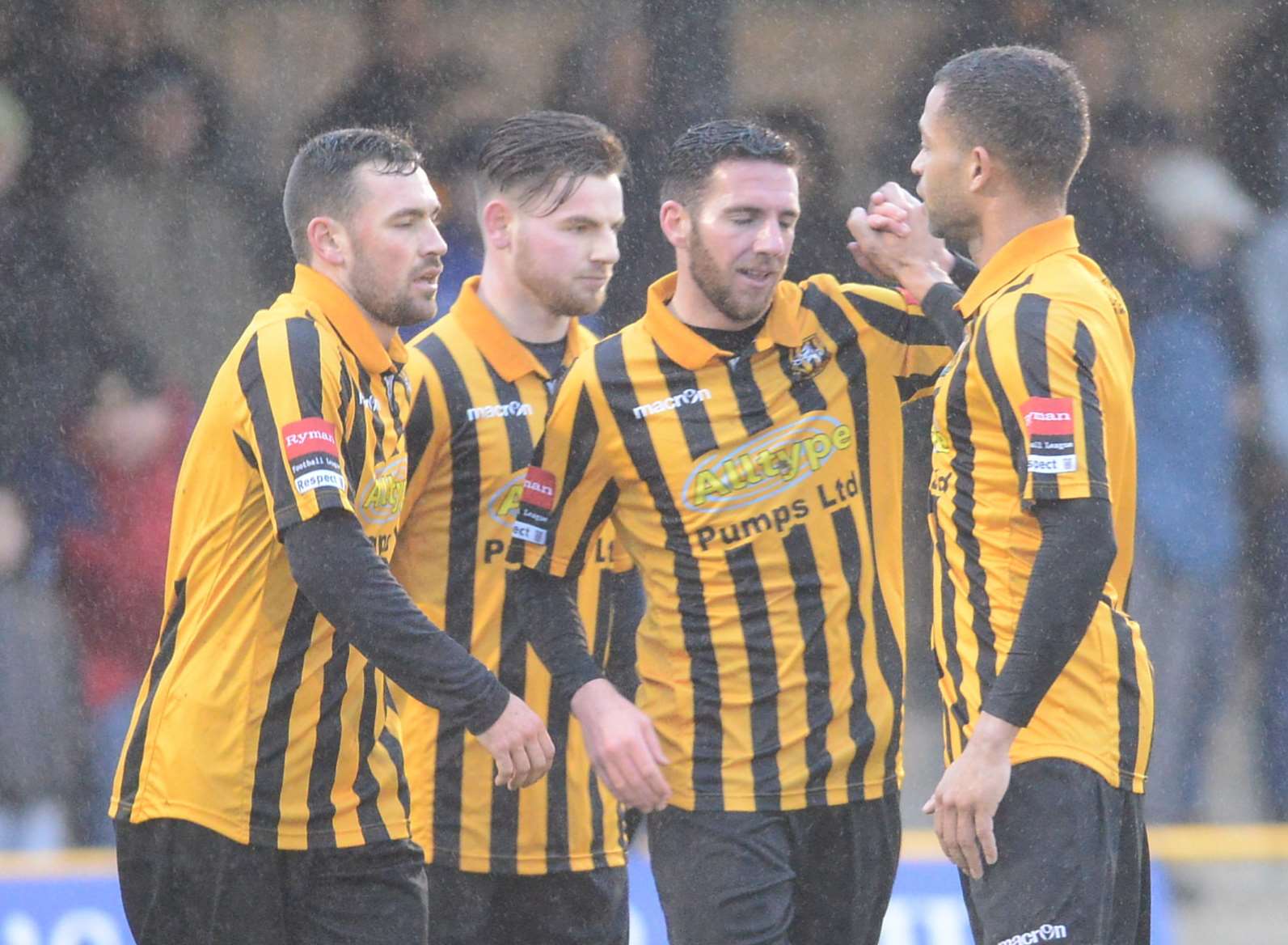 Folkestone celebrate one of their goals in the 4-0 win against Herne Bay Picture: Gary Browne