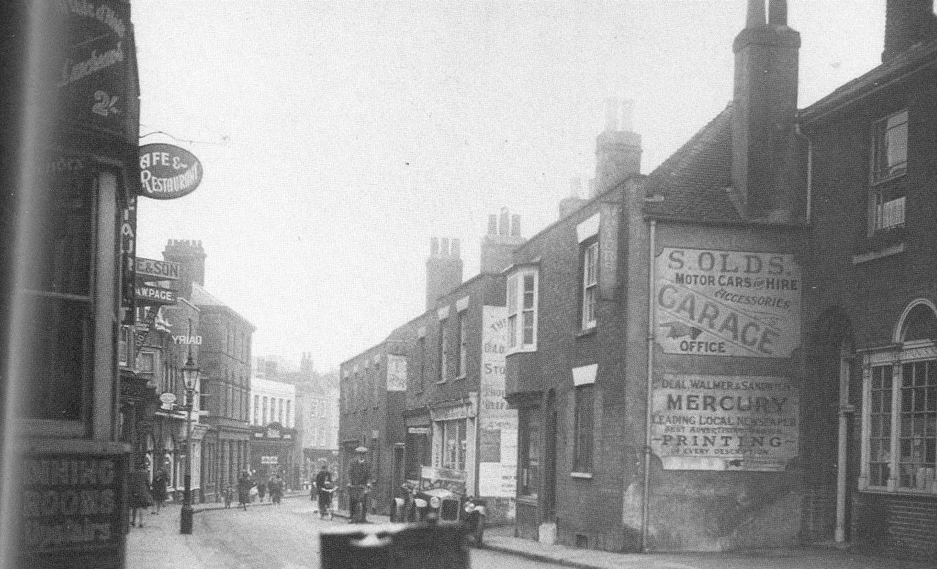 An old black and white shot of Queen Street, Deal, showing number 13. This was before buildings were demolished for road widening