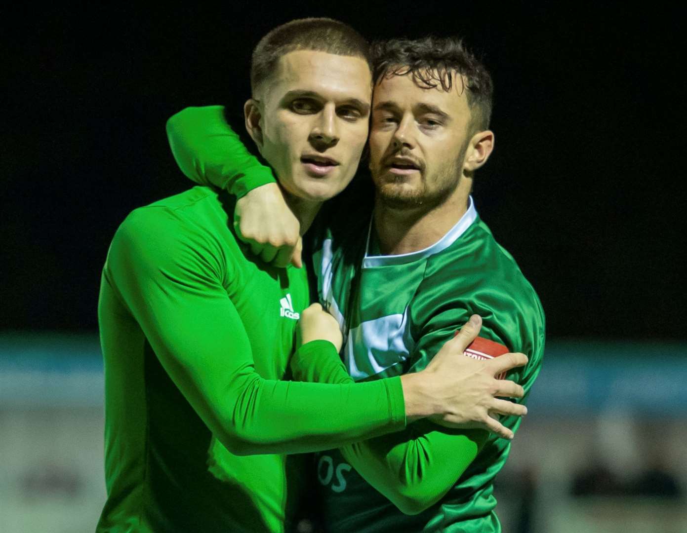 Ashford United match-winner Noah Carney with Danny Parish after the 3-2 win over Sheppey. Picture: Ian Scammell