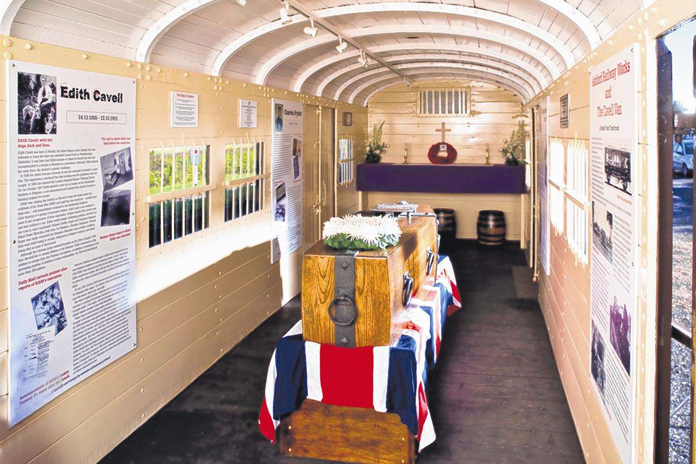 The Cavell Van at Bodiam station which carried the remains of three heroes repatriated from Europe in the First World War