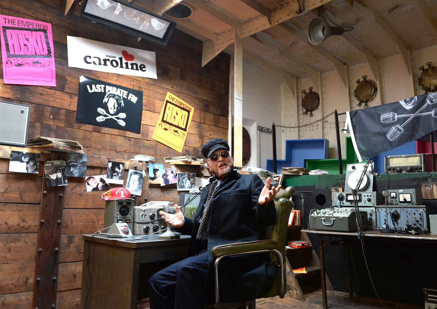 Mike Pasternak, aka DJ Emperor Rosko, in his studio on board a replica of the original 1960s pirate Radio Caroline ship in 2017 (Doug Peters/PA)